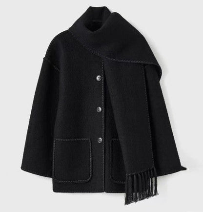 Elegant women's coat with scarf