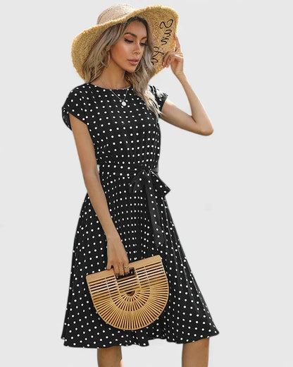 Women's Elegant Short-Sleeved Pleated Dress