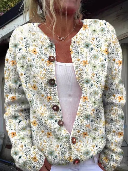 Floral Cardigan for Women Buttons Elegant