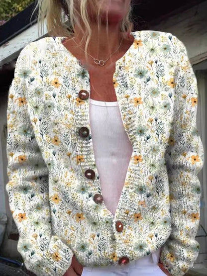 Floral Cardigan for Women Buttons Elegant