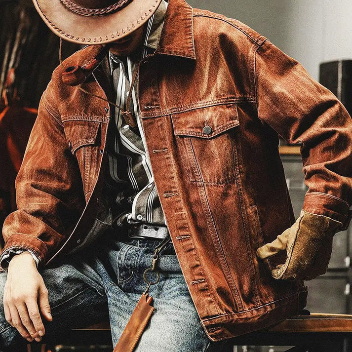 Men's Denim Jacket Brown Vintage Style