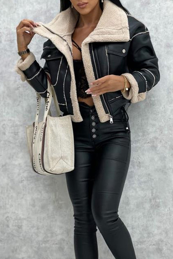 Kurze Lederjacke Mit Reißverschluss