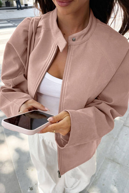 Fashionable Leather Jacket Stand-up Collar Long-sleeved