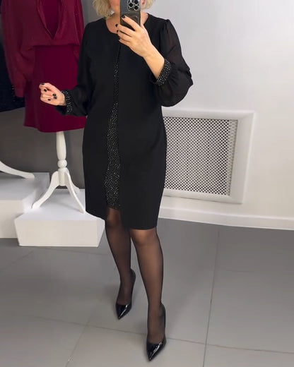 Elegant Dress Round Neck Diamond Pattern