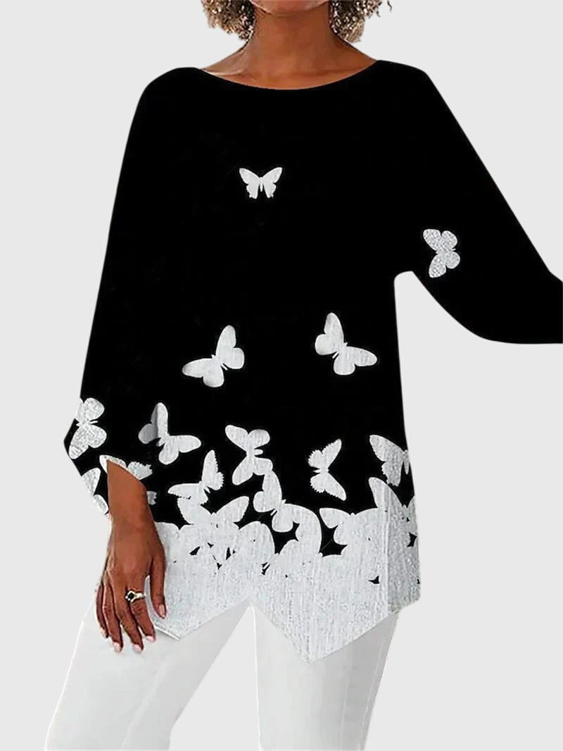 Women's Long-Sleeve Top Butterfly Motif