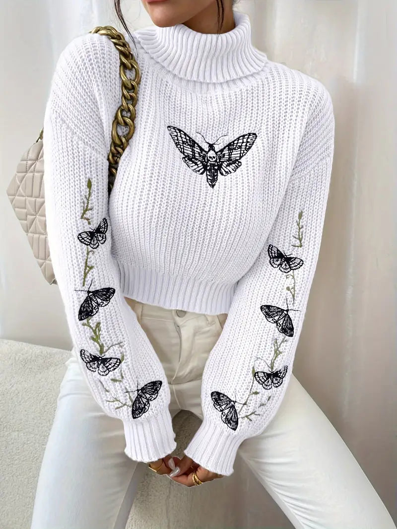 Fashionable Women's Sweater Butterfly Pattern