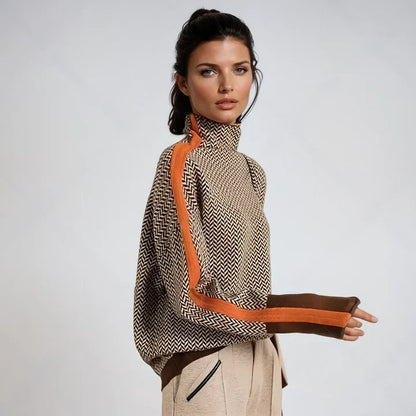 Strickpullover Hochkragen Bunt Streifen - IdealeKleiden