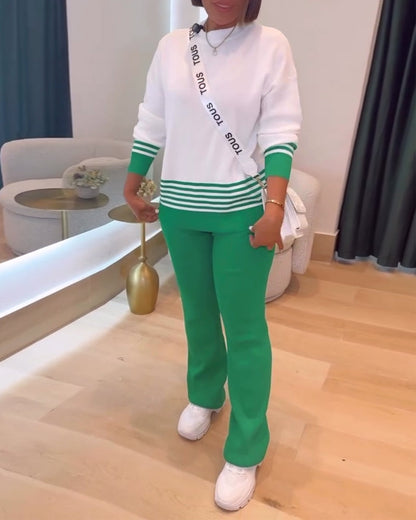 Stylish Suit Set Contrast Pullover Pants