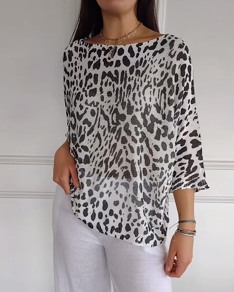 Women's Leopard Print Dress Three-Quarter Sleeve Elegant