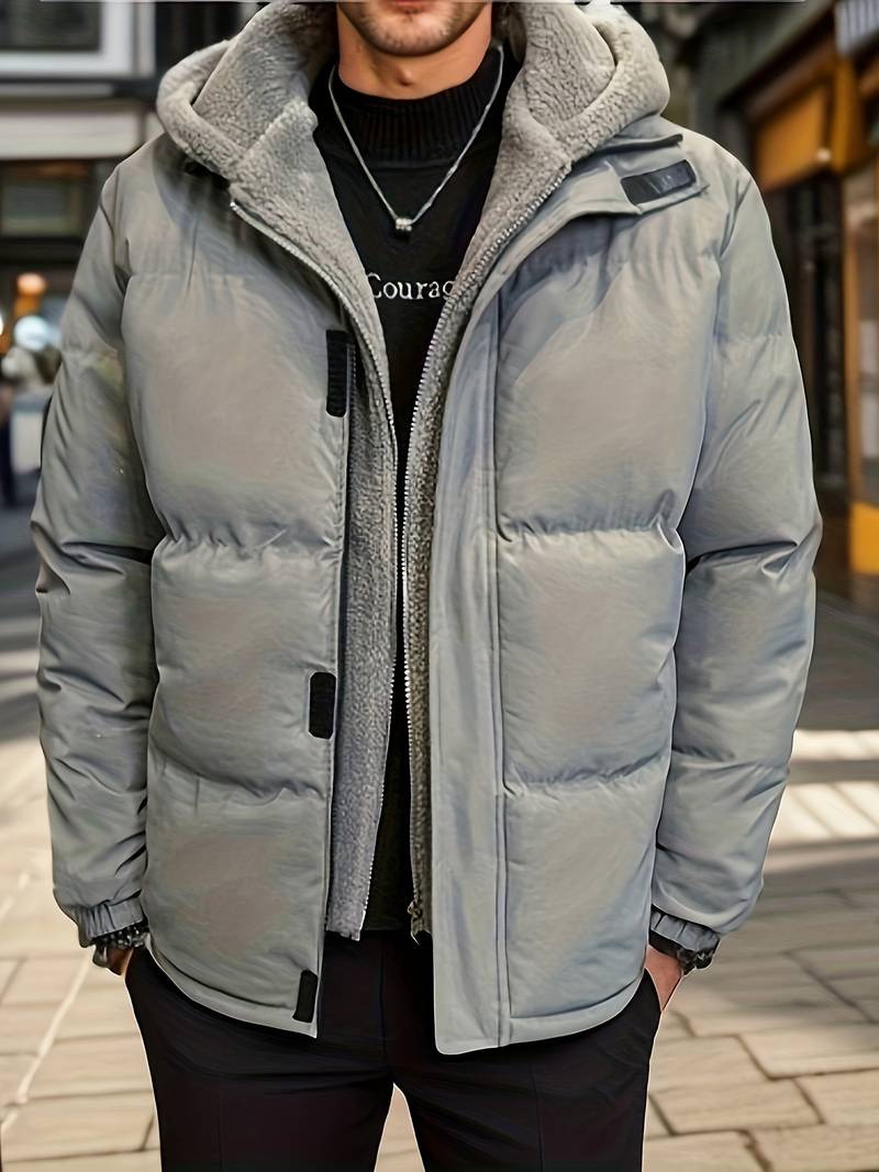 Men's Quilted Jacket Hood Warm Insulated
