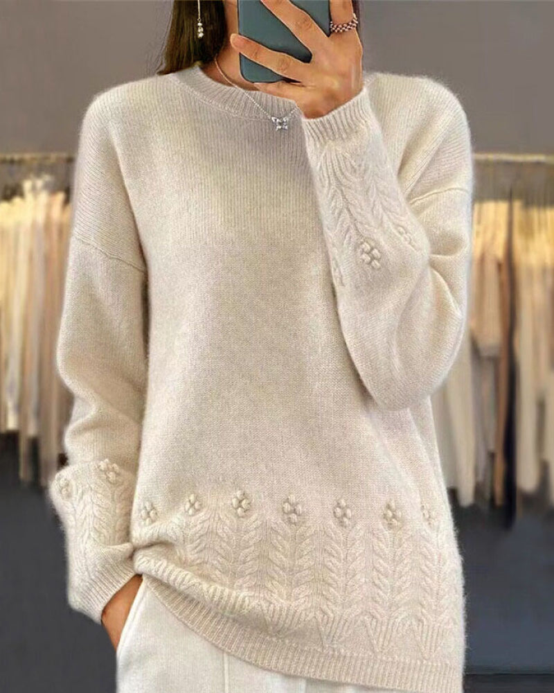 Stylischer Einfarbig Pullover Retro Chic - IdealeKleiden