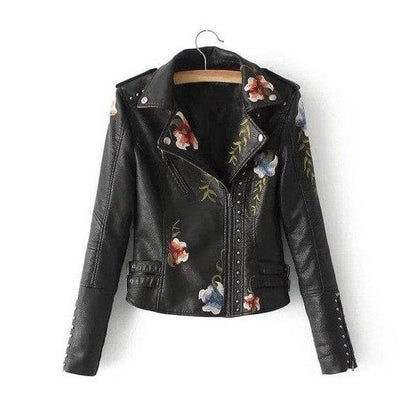 Women's Leather Jacket Floral Print Elegant