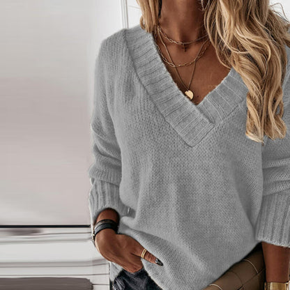 Women's Scarf Knit Sweater V-Neck Elegant