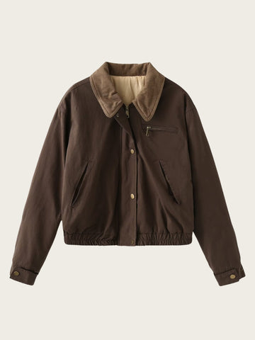 Comfortable Bomber Jacket Cord Collar Zipper