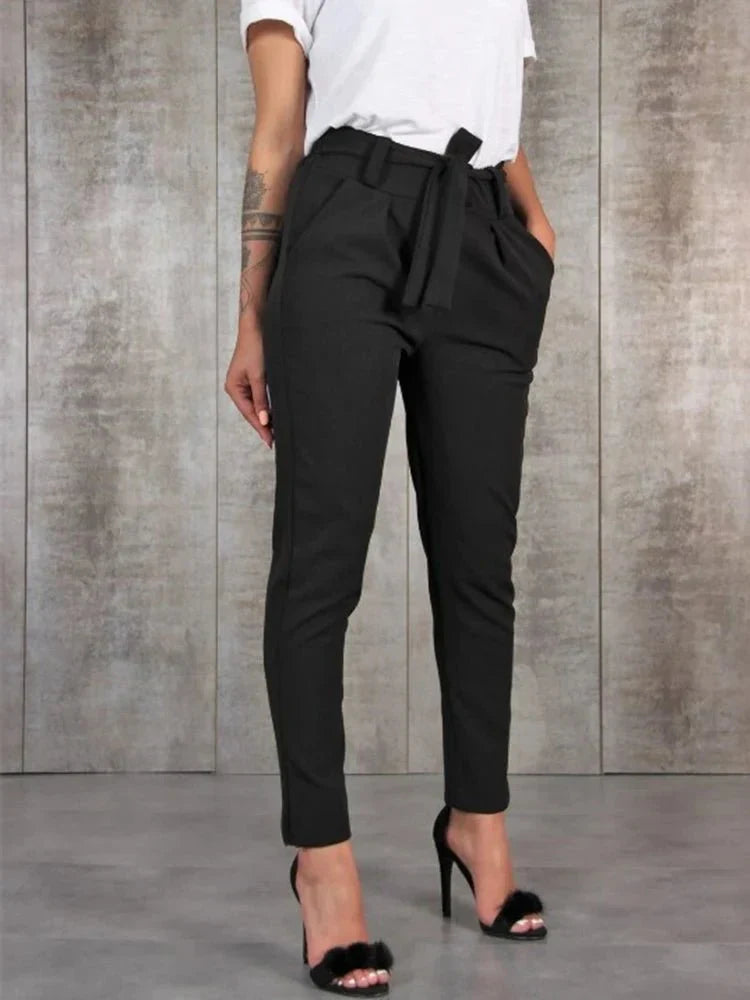 Elegant Women's Trousers With High Waist and Belt