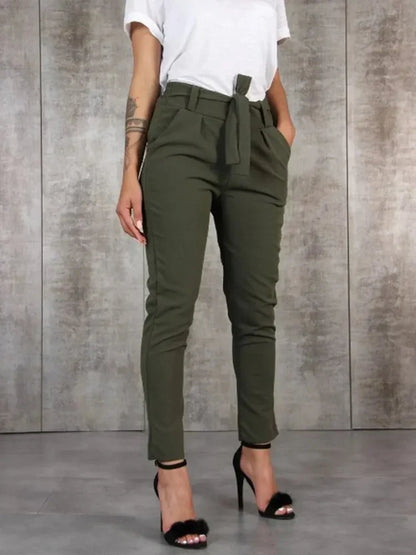 Elegant Women's Trousers With High Waist and Belt