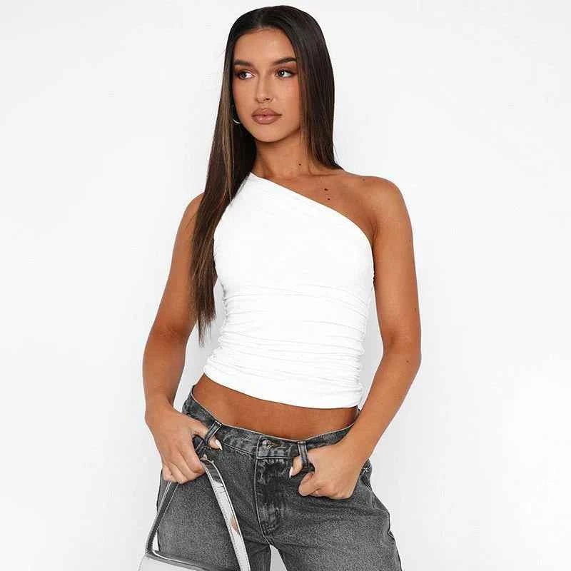 Damen Obertop Elegant Raffung Schulterfrei - IdealeKleiden