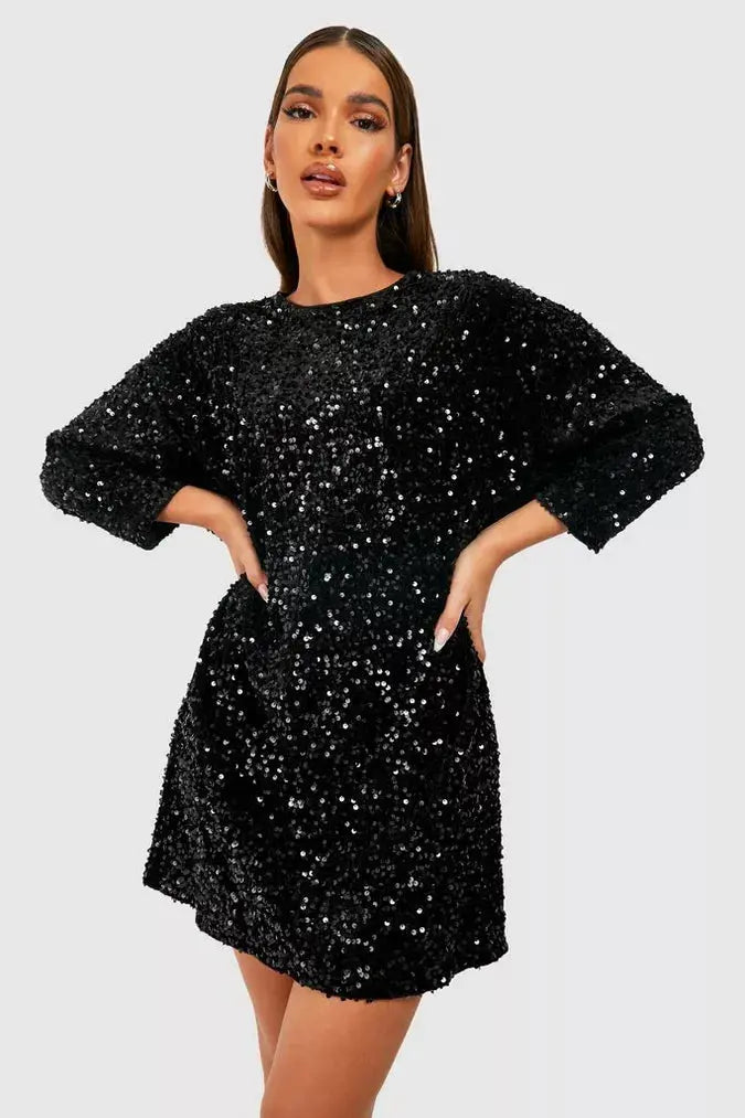 Damen Minikleid Lange Ärmel Einfach Chic - IdealeKleiden