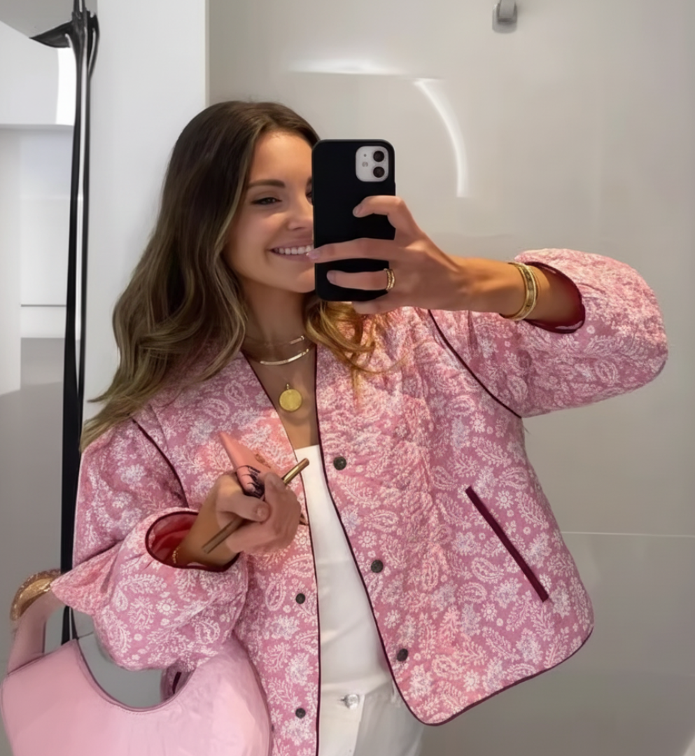 Women's Jacket Floral Quilted Buttons