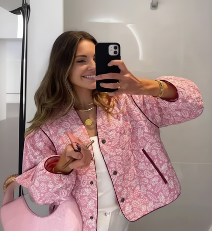 Women's Jacket Floral Quilted Buttons