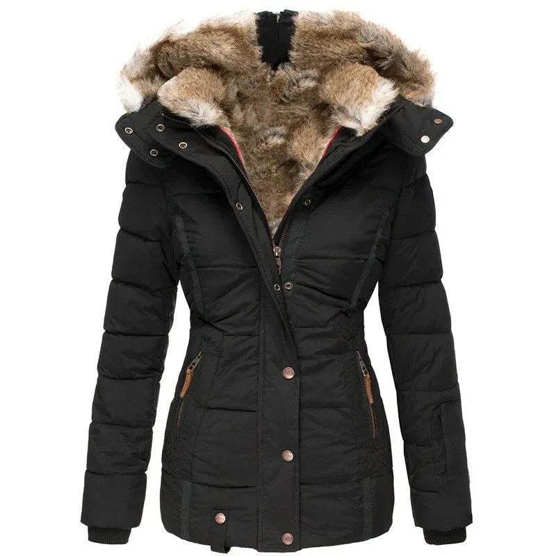 Damen Winterjacke Kapuze Kunstpelz Weich - IdealeKleiden