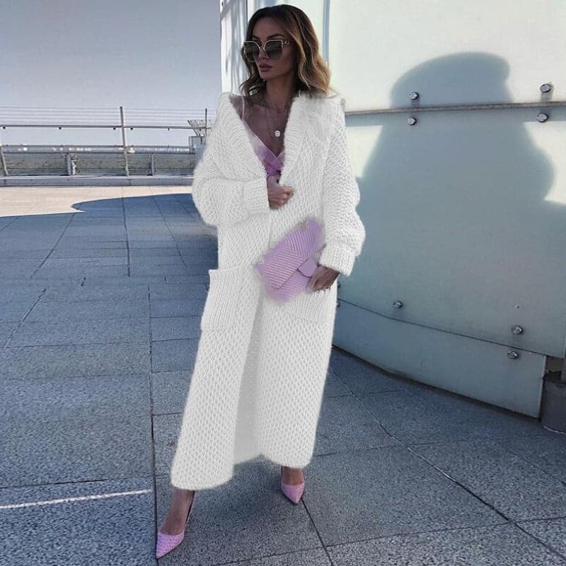Long Open Knit Cardigan with Large Pockets