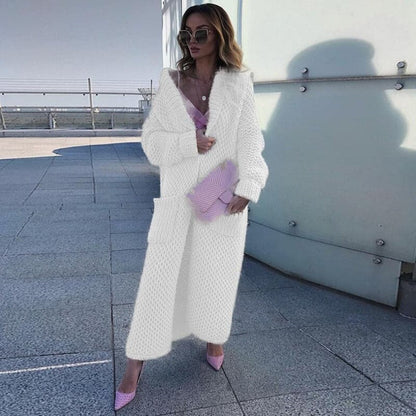 Long Open Knit Cardigan with Large Pockets