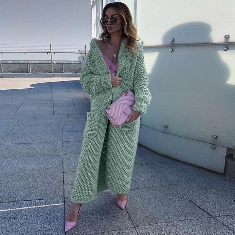 Long Open Knit Cardigan with Large Pockets