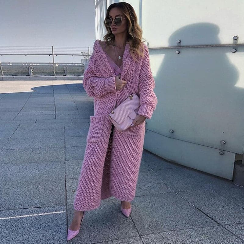 Long Open Knit Cardigan with Large Pockets