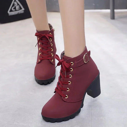 Autumn Ankle Boots for Women, Lace-up, Modern