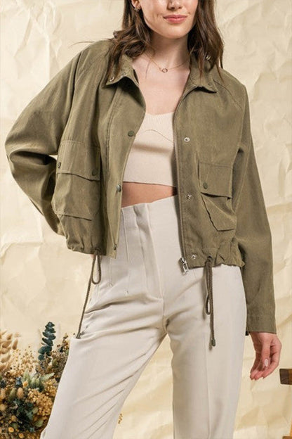 Checked women's jacket two-pocket design