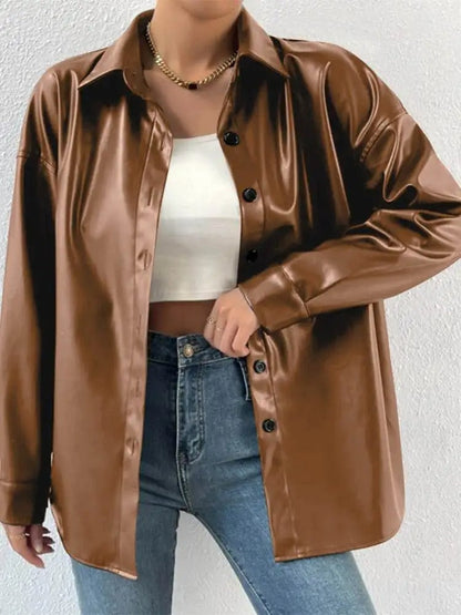Men's Vintage Leather Jacket Classic Button Closure