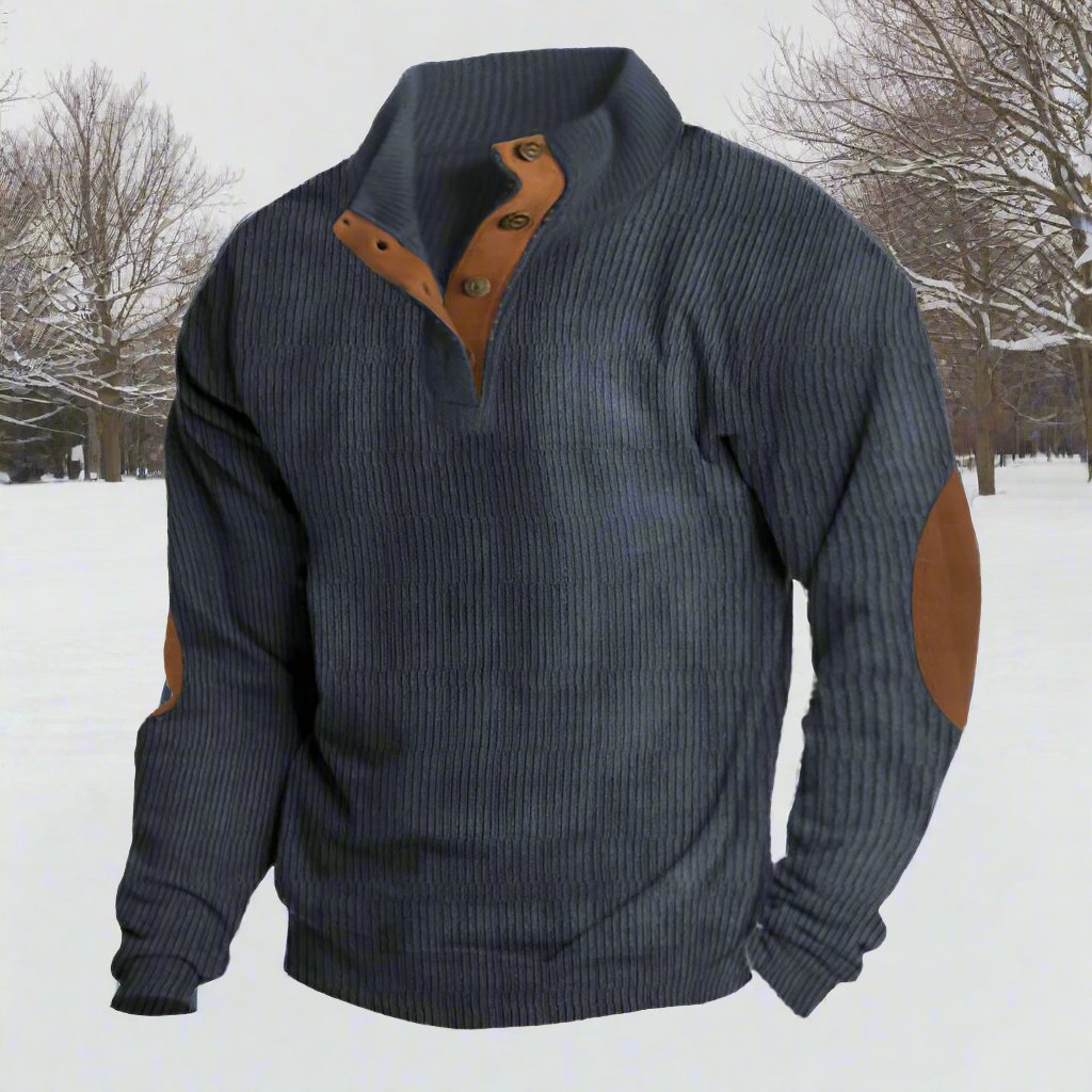 Stylish stand-up collar sweater with a suede effect