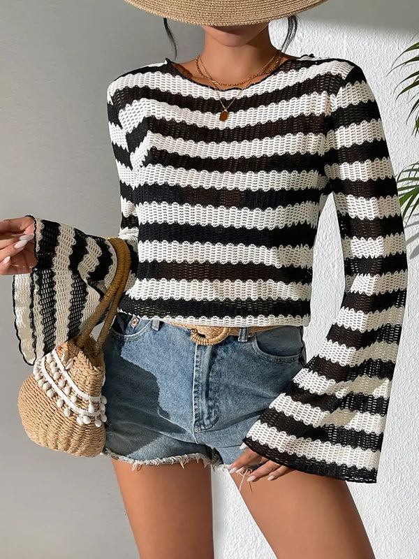 Women's T-Shirt Striped Chic V-Neck
