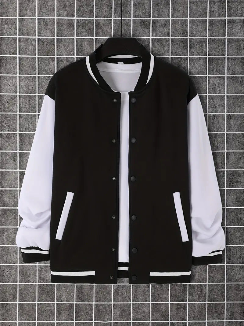 Men's Leather Jacket Cool Color Block Buttons