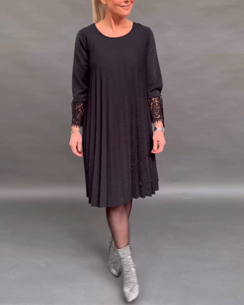Elegant Pleated Lace Dress for Women