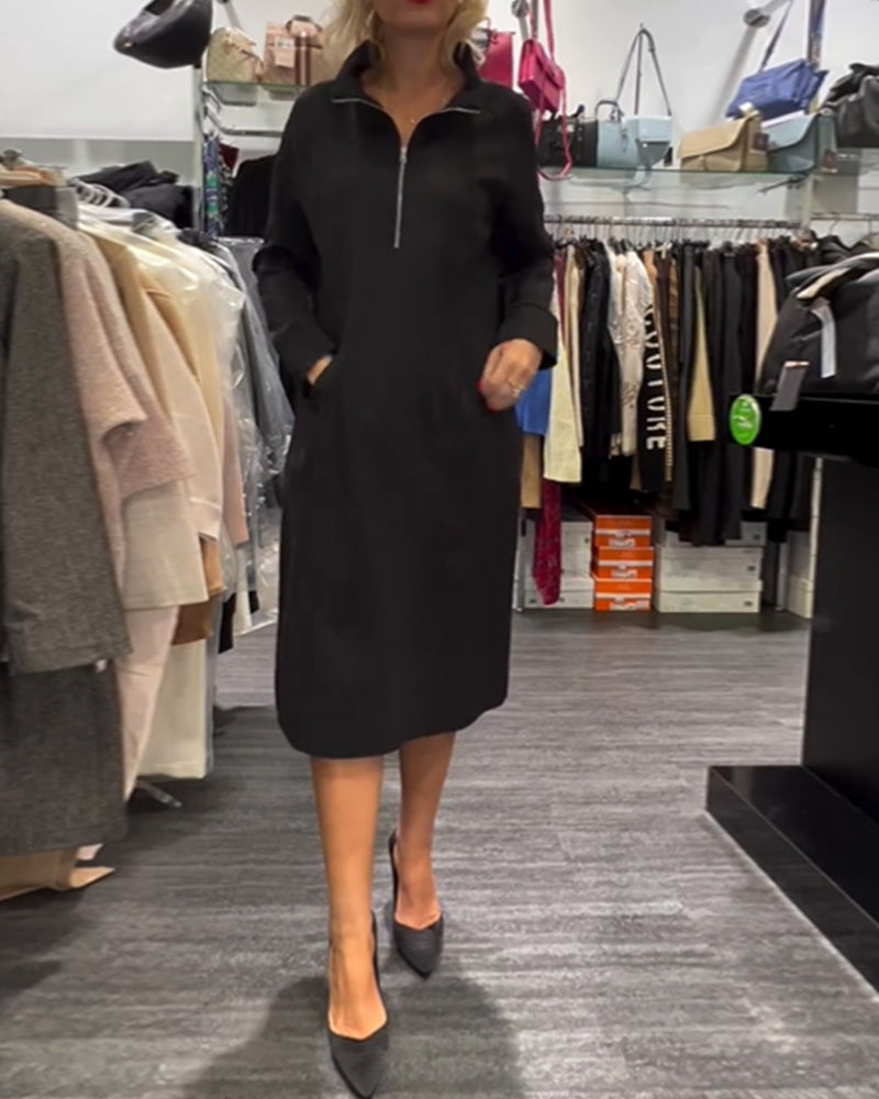 Elegantes Kleid Mit Stehkragen Und Reißverschluss - IdealeKleiden
