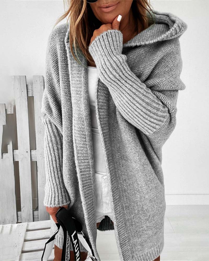 Stylish Batwing Hooded Cardigan Solid