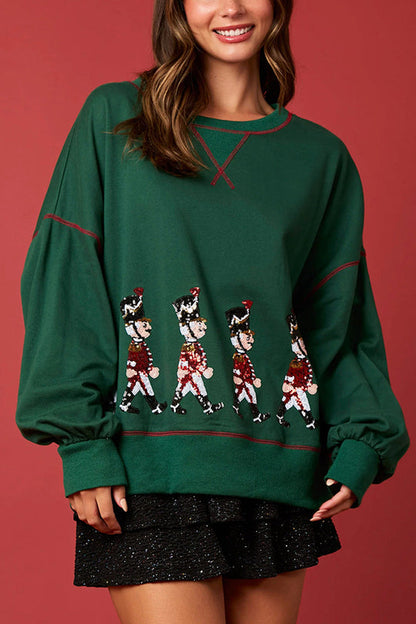 Christmas Sweatshirt Long Sleeve Sequins Red