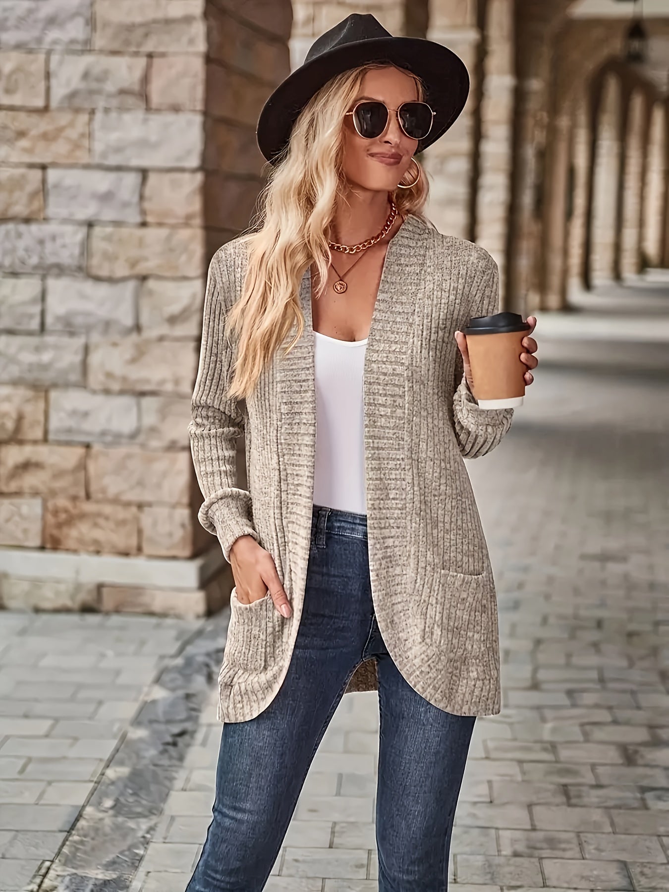 Damen Cardigan Herbst Fleece Warm Strickjacke - IdealeKleiden