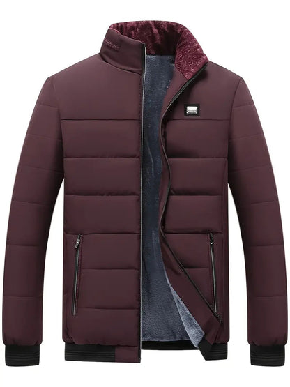 Fashionable Men's Winter Jacket Stand-Up Collar Velvet Lining