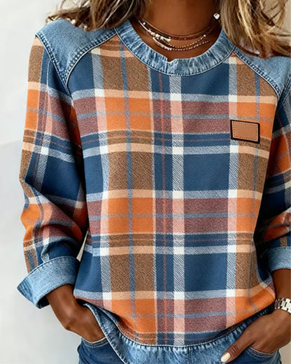 Mode Sweatshirt Karomuster Patchwork Design