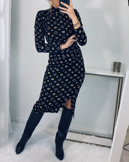Elegant High-Neck Geometric Modern Dress