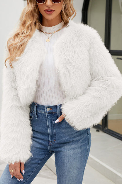 Long Sleeve Short Casual Faux Fur Jacket → Trendy Faux Fur Jacket Long Sleeve Casual