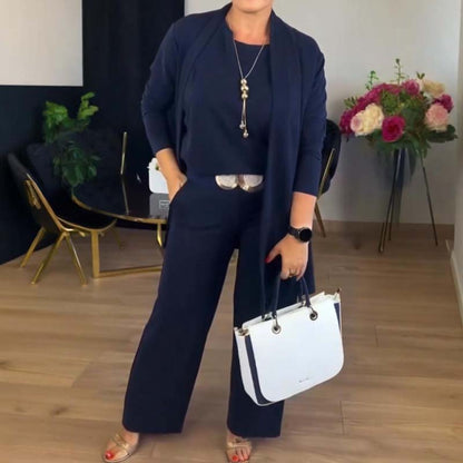 Stylish 3-Piece Set: Long Cardigan, Top, and Trousers for Women