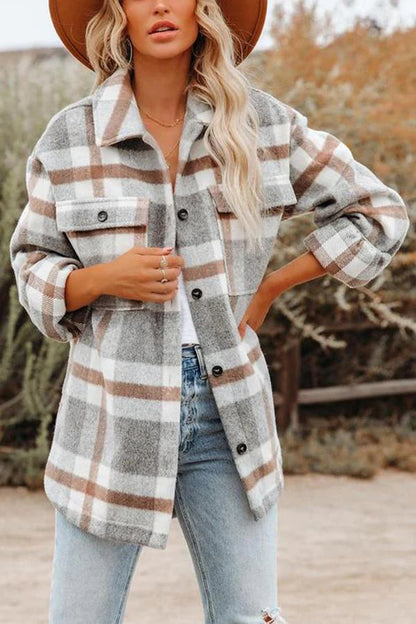 Stylish Plaid Women's Jacket with Practical Pockets