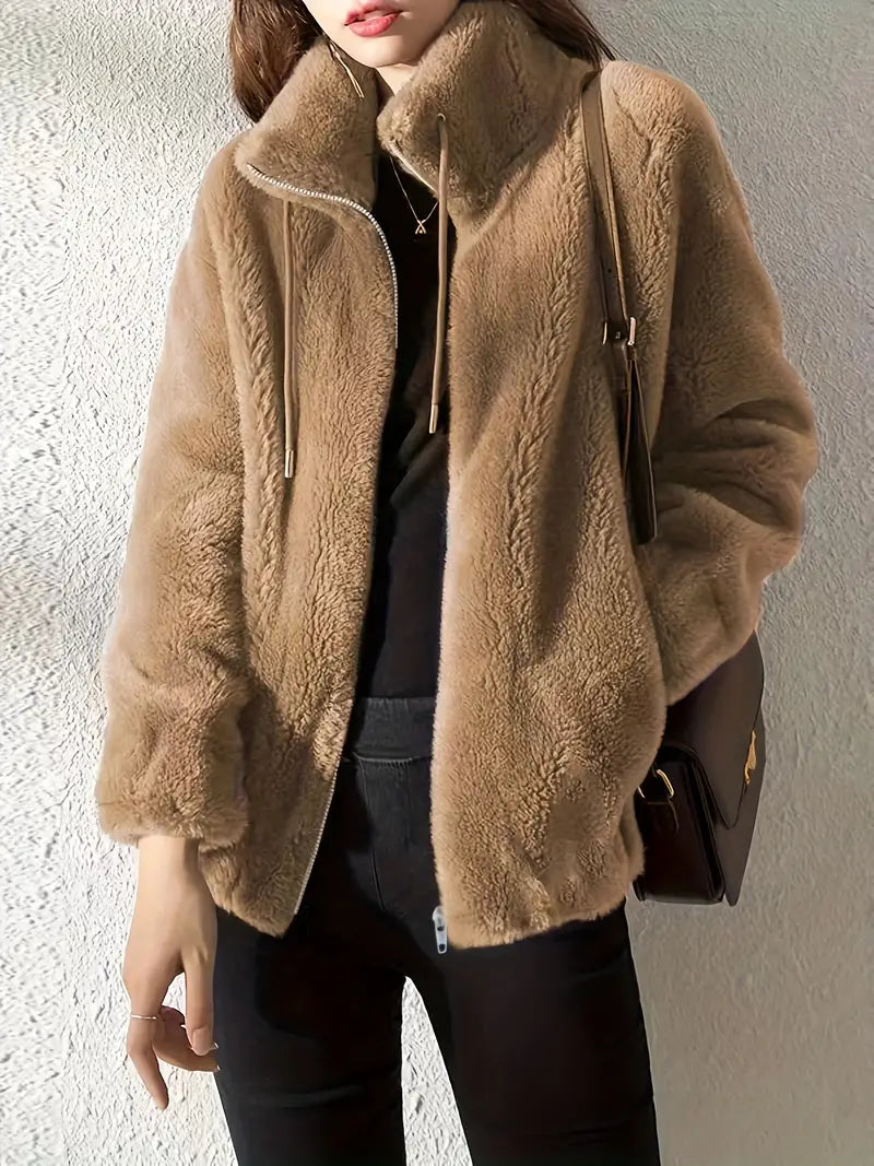 Teddyjacke Oversized Weich Fleece Kragen - IdealeKleiden