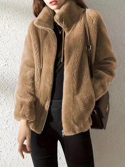 TeddyJacke Damen Oversized Weich Fleece Reißverschluss - IdealeKleiden