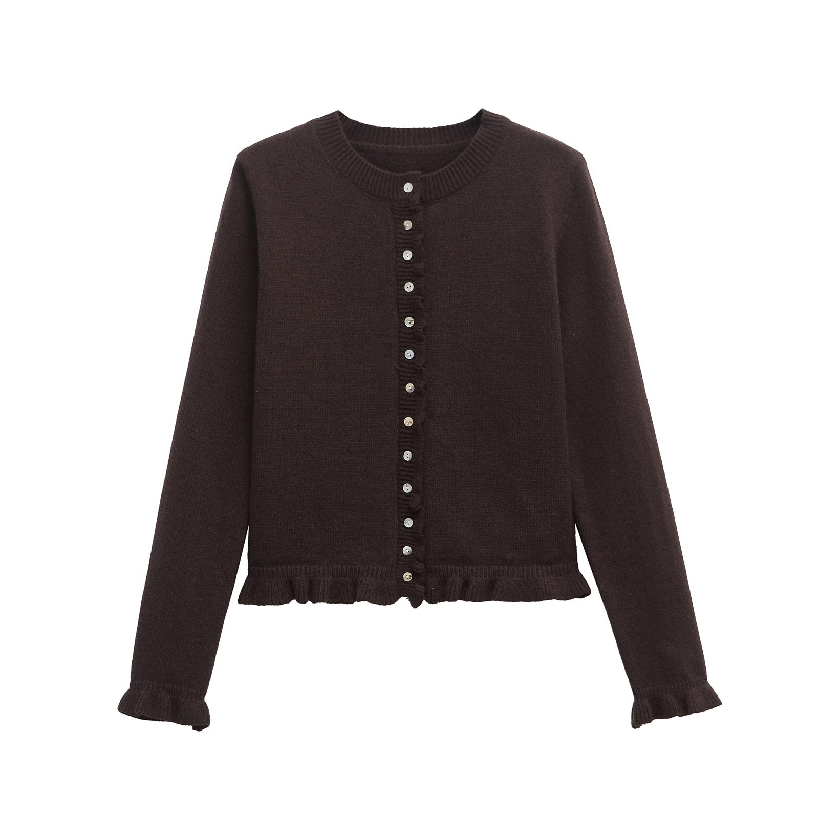 Stylischer Cardigan Damen Rüschen Knopfdesign - IdealeKleiden