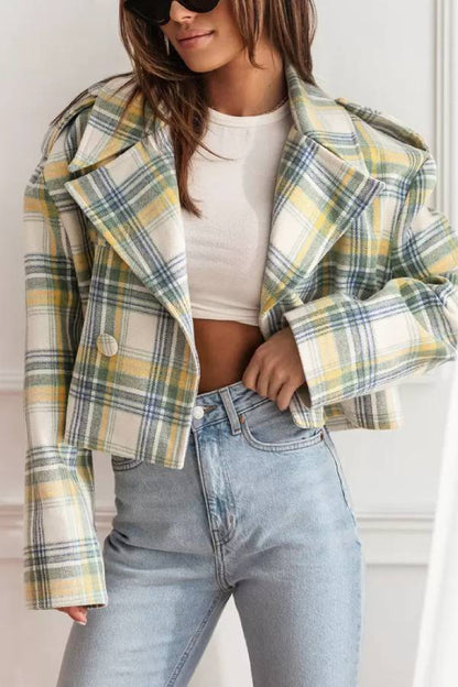 Women's Autumn Plaid Reversible Collar Jacket